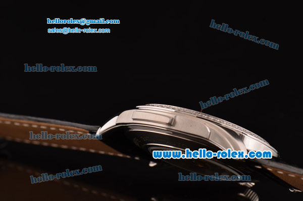 Patek Philippe Calatrava Swiss ETA 2824 Automatic Steel Case Diamond Bezel with Black Leather Strap White Dial Stick Markers - Click Image to Close